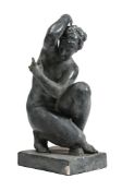 AFTER THE ANTIQUE, A BRONZED PLASTER FIGURE OF THE CROUCHING APHRODITE, FRENCH, 19TH CENTURY