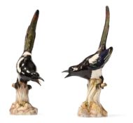 A PAIR OF MEISSEN FIGURES OF MAGPIES, AFTER THE MODEL BY J.J.KANDLER, EARLY 20TH CENTURY