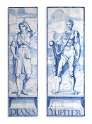 A LARGE PAIR OF DUTCH DELFT BLUE AND WHITE MYTHOLOGICAL TILE PANELS, 18TH CENTURY