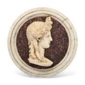 AN ITALIAN GRAND TOUR WHITE MARBLE AND PORPHYRY PROFILE RELIEF PORTRAIT, FIRST HALF 19TH CENTURY