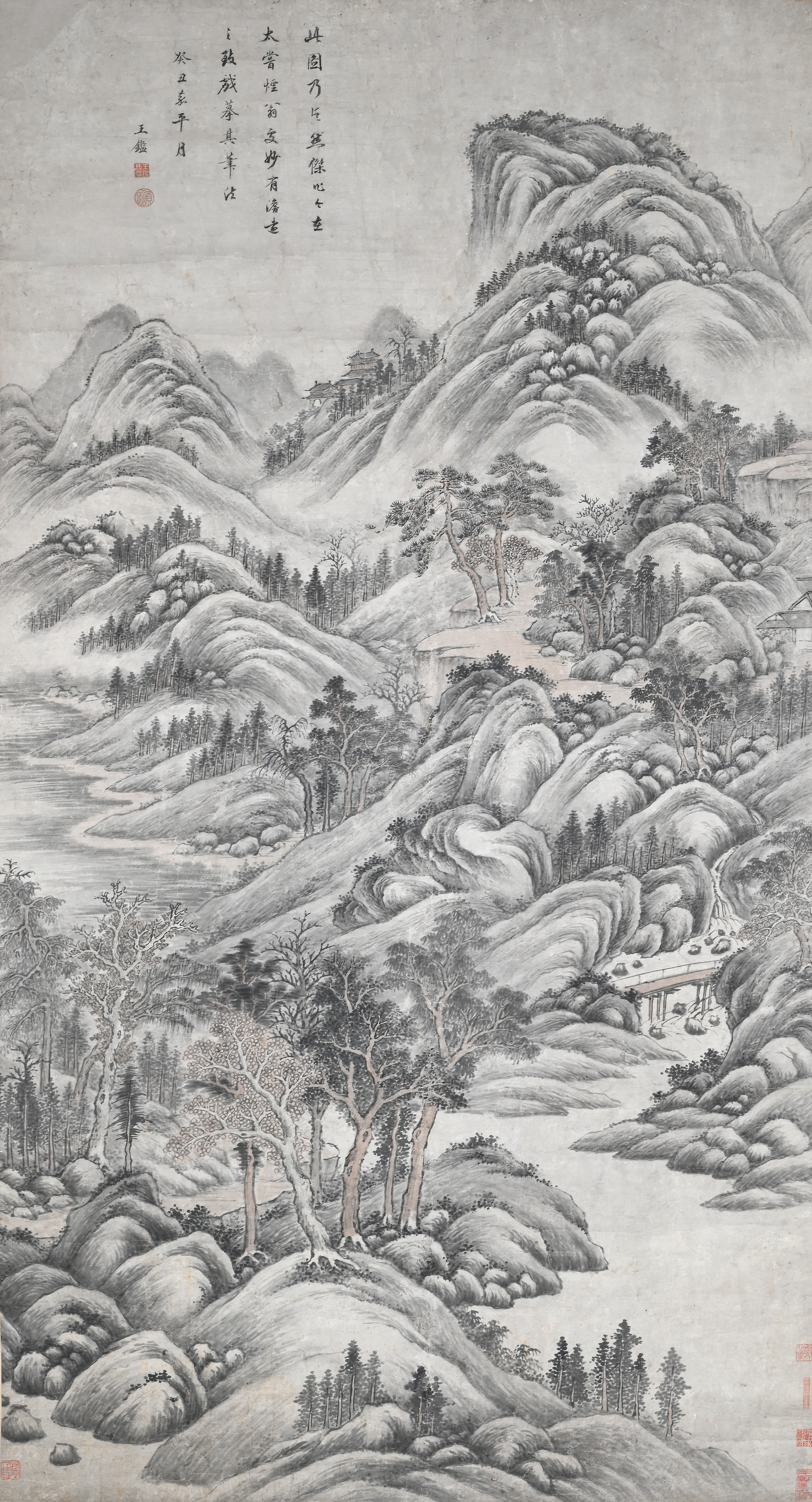 Attributed to Wang Jian (1598-1677), Landscape in Ju Ran style, ink on paper, scroll
