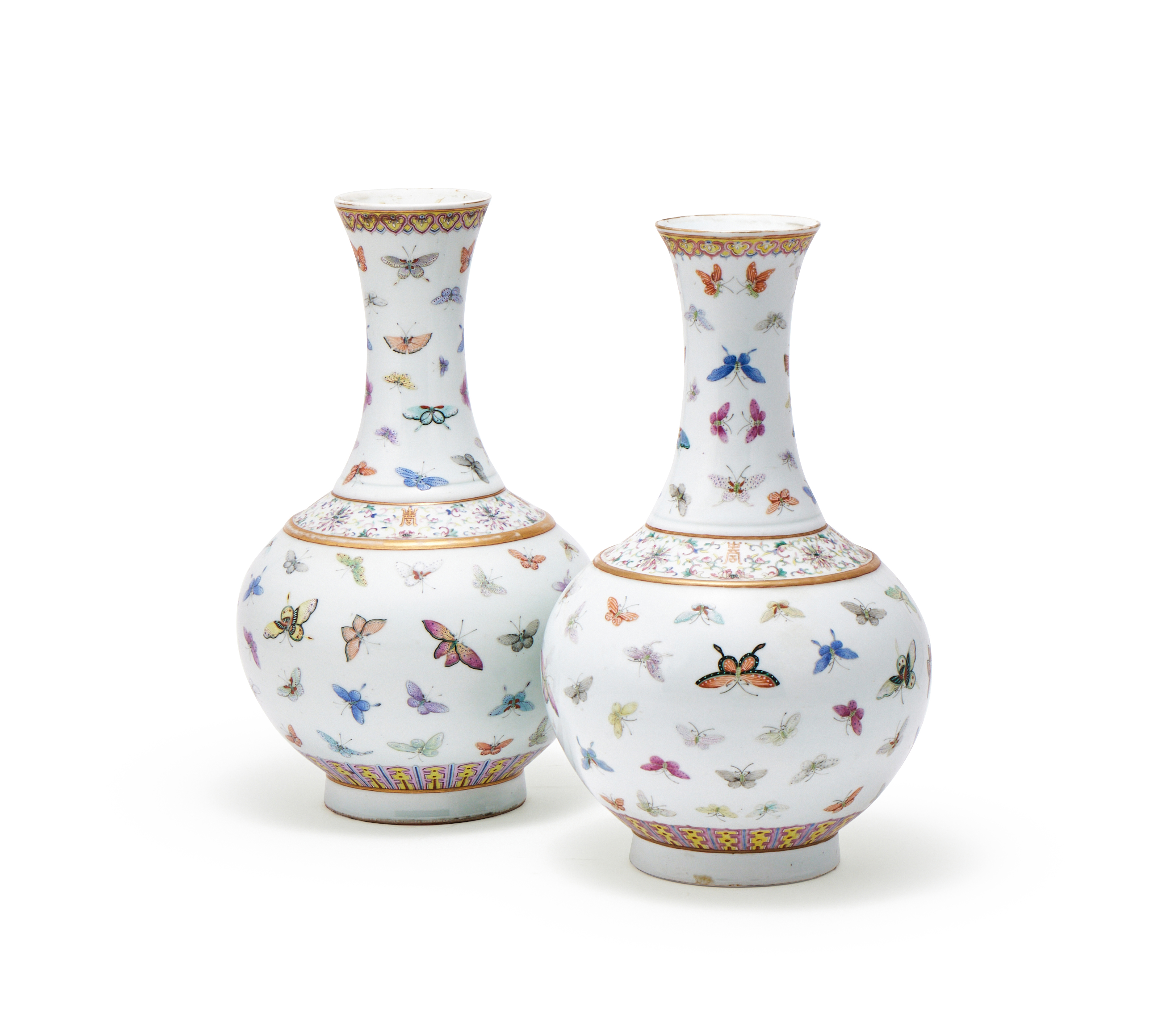 A pair of Chinese Famille Rose 'Butterfly' vases
