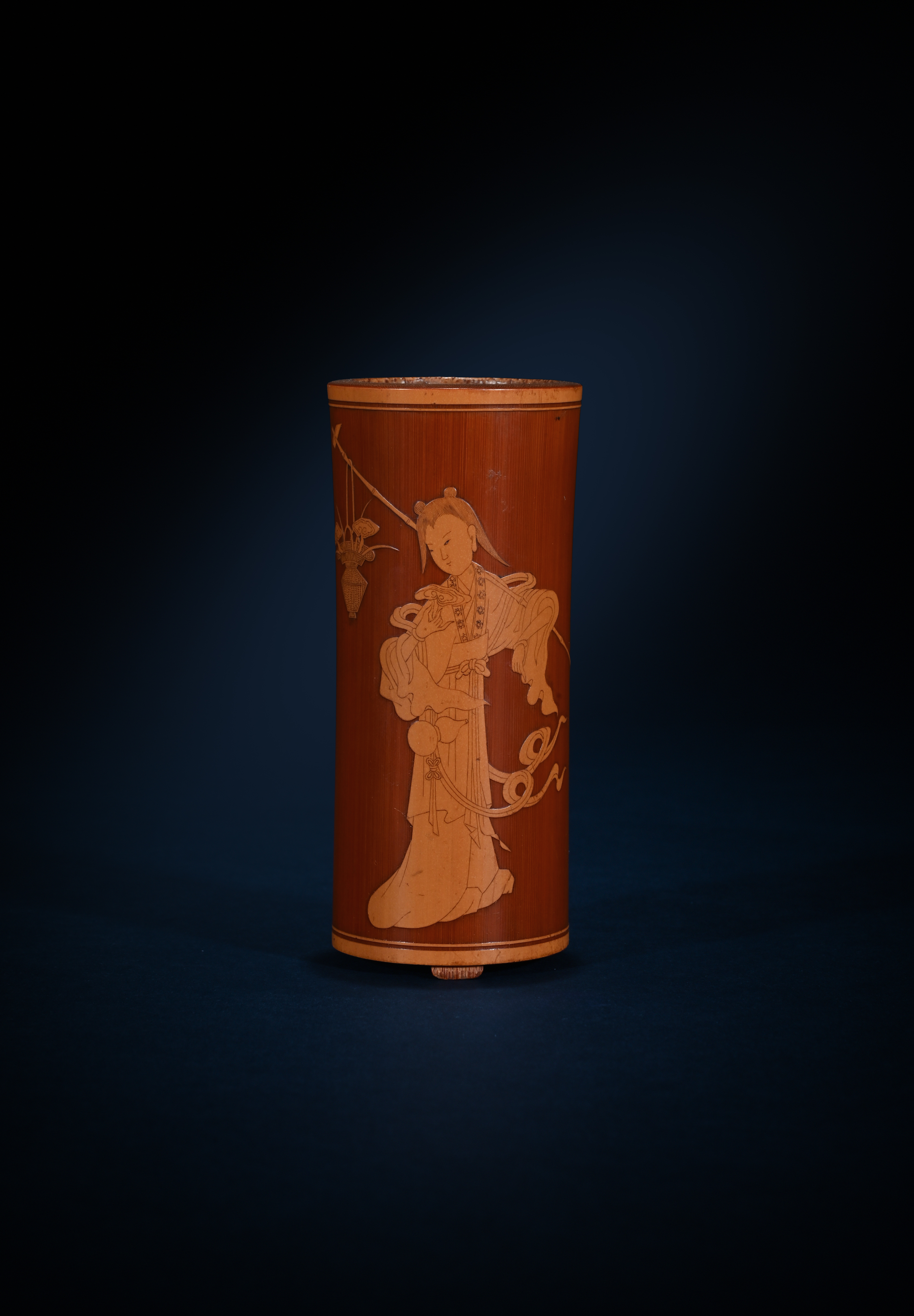 A fine Chinese bamboo carved 'Magu' brush pot, early-mid Qing Dynasty