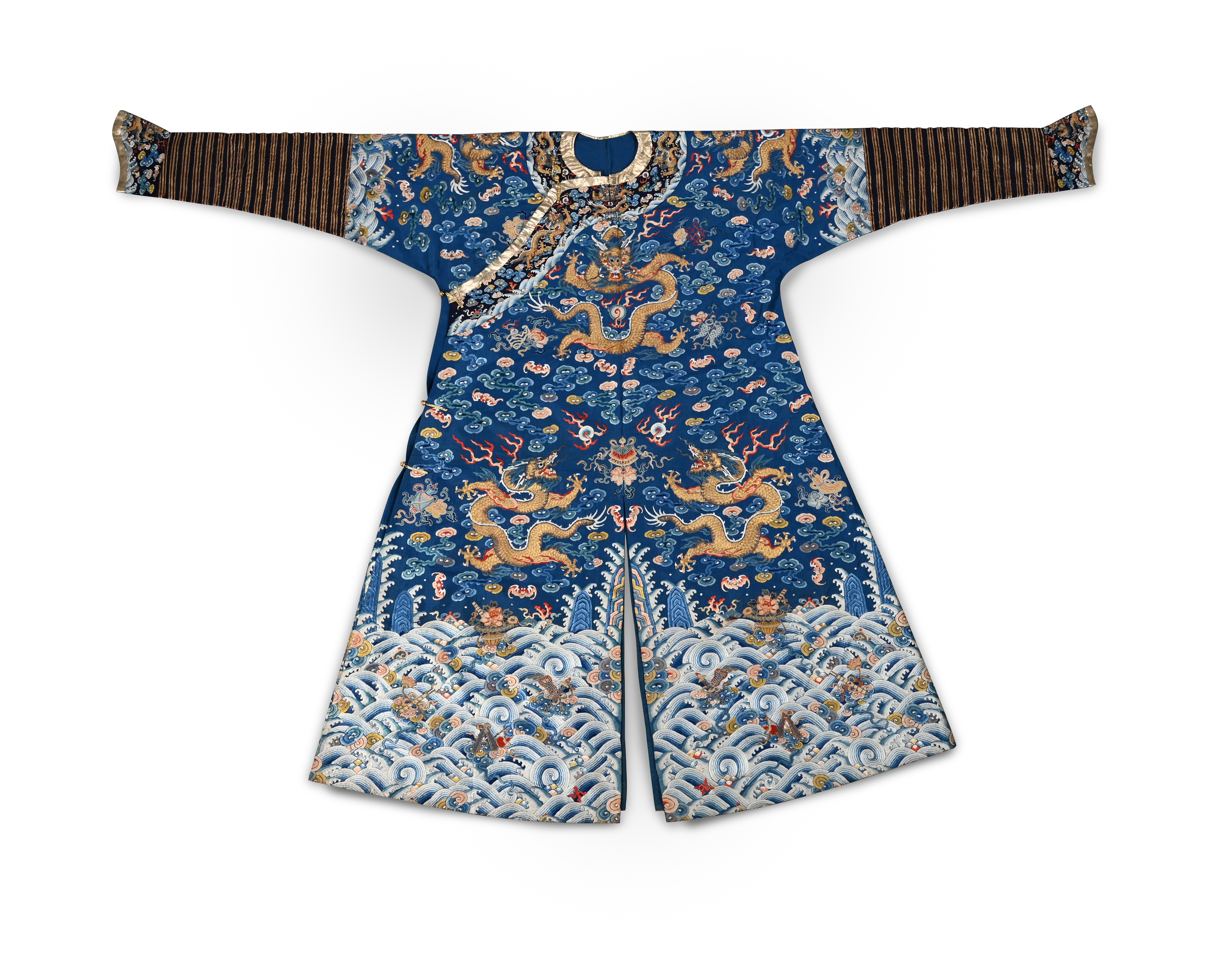 A Chinese silk nine 'dragon' Mandarin robe, Qing dynasty, Jiaqing (1796-1820)