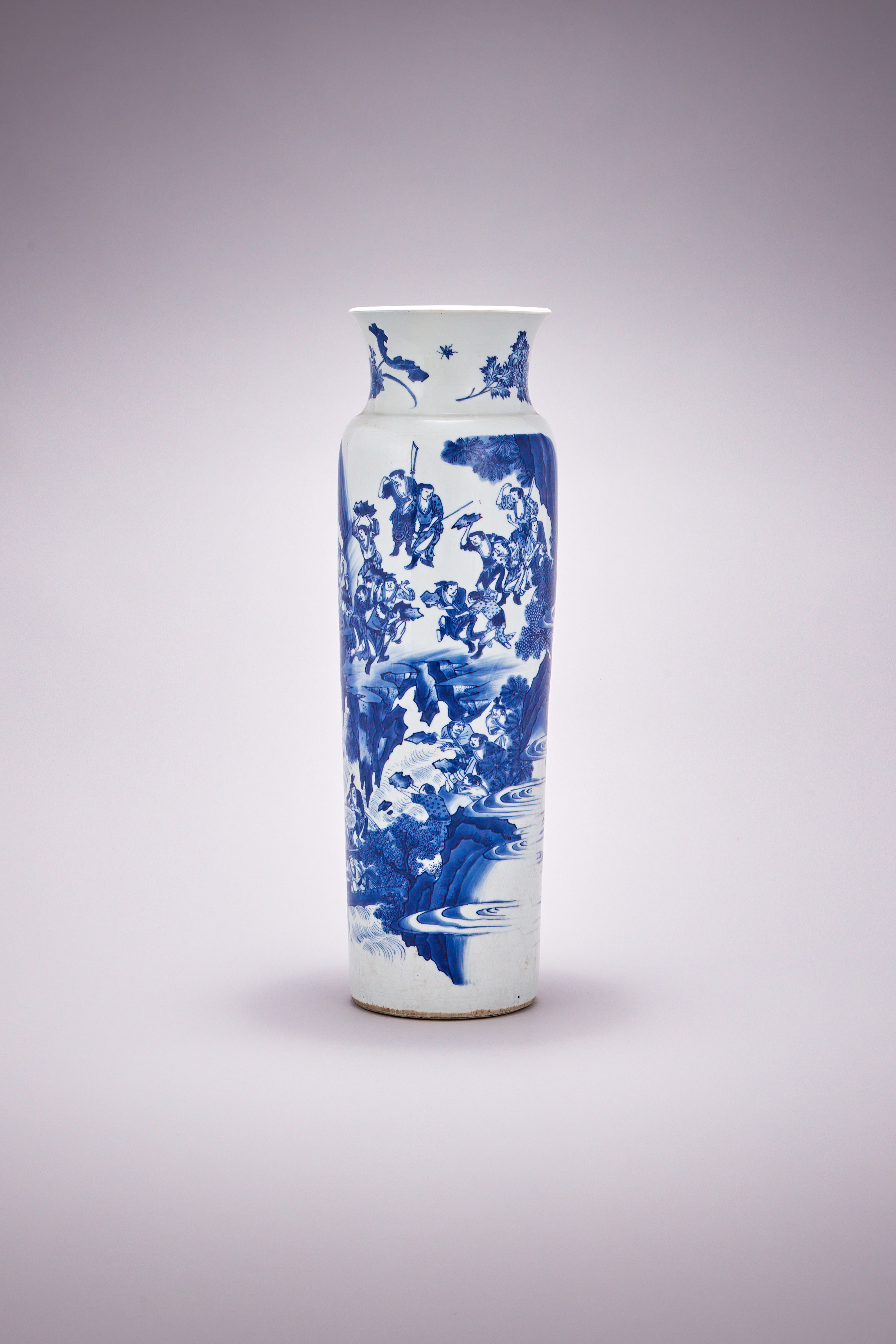 A rare Chinese blue and white 'Water Margin' sleeve vase, Chongzhen (1628-1644)