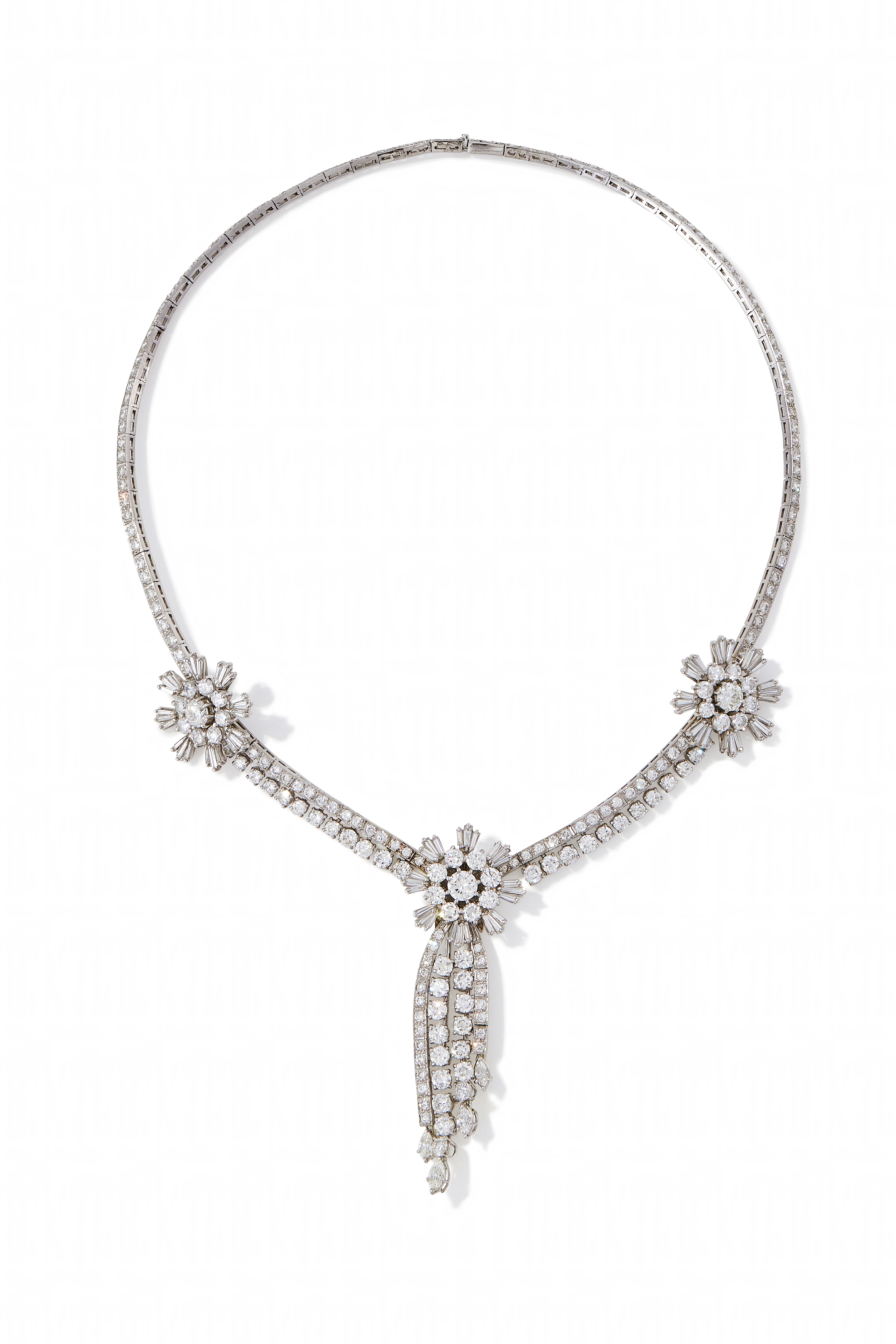 A CONVERTIBLE DIAMOND NECKLACE / BROOCH / EARRING COMBINATION
