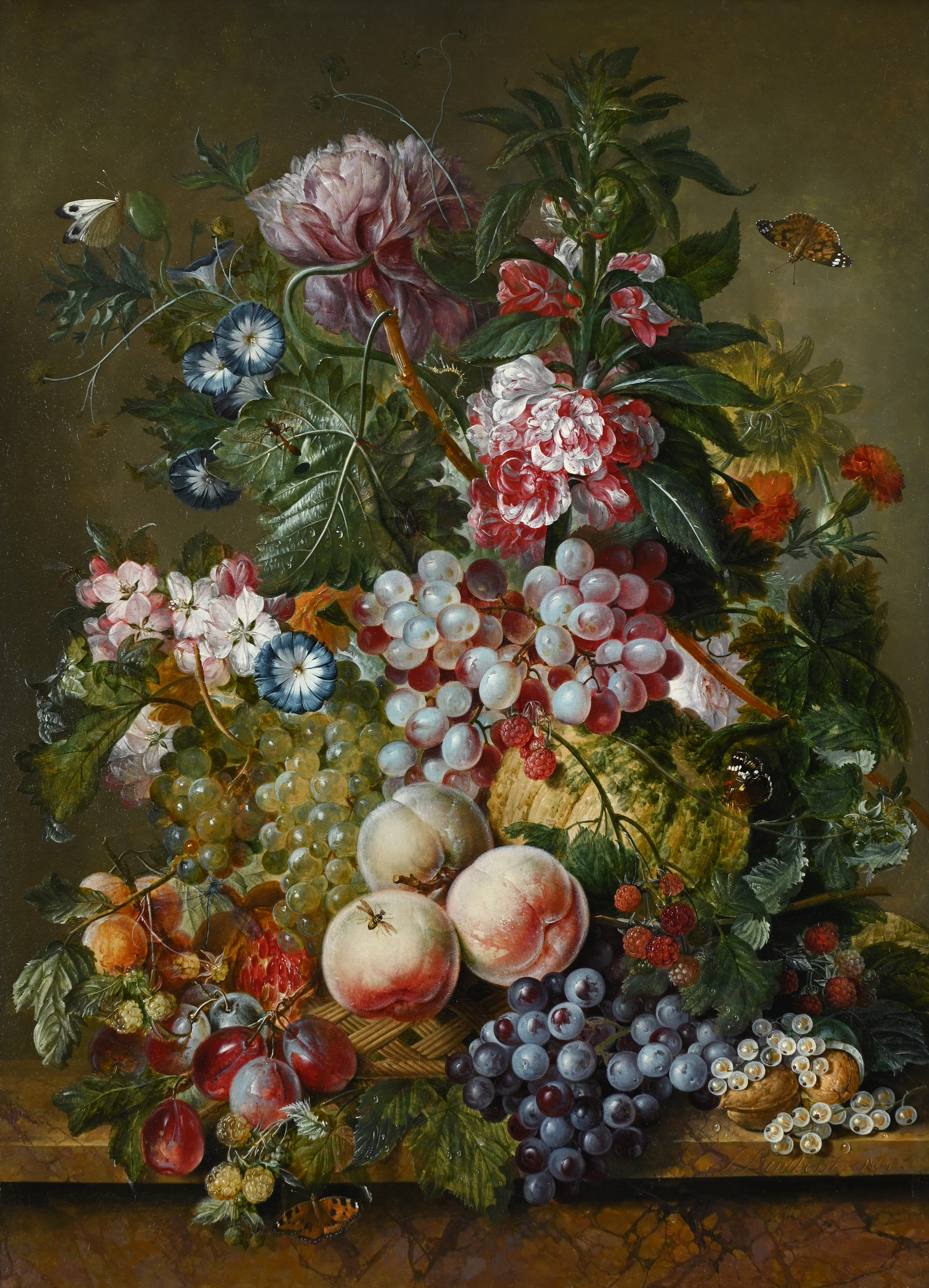 JACOBUS LINTHORST (DUTCH 1745-1815), A STILL LIFE OF FRUIT AND FLOWERS