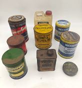 A Mixed Lot of Branded Grease and Oil Tins A mixed lot of branded grease and Oil tins including