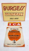 A Mixed Lot of Three Signs 'We supply Proxcelin and Kemitone, Plus ICA and Burgess Minerals'. 'We