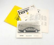 An Original Ferrari 308GTB Factory Brochure, a 1975 UK Price List and a 308GTB Publicity