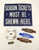 Rare Original 'Season Tickets Must Be Shewn Here' Enamel Sign, With Other Items A rare original '