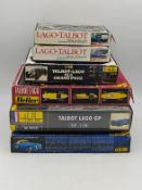 Six plastic model kits of Talbot Lago Cars by Heller and Stavebnice with Formula One & Ford models