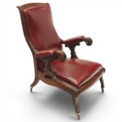 William IV mahogany high-back library reading armchair