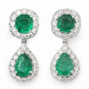 Pair of 18ct white gold emerald and diamond pendant earrings