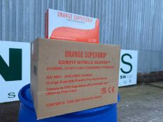 Unused Case Of 10 Boxes Of Orange Super Grip Comfit Nitrile Gloves (500 Gloves)