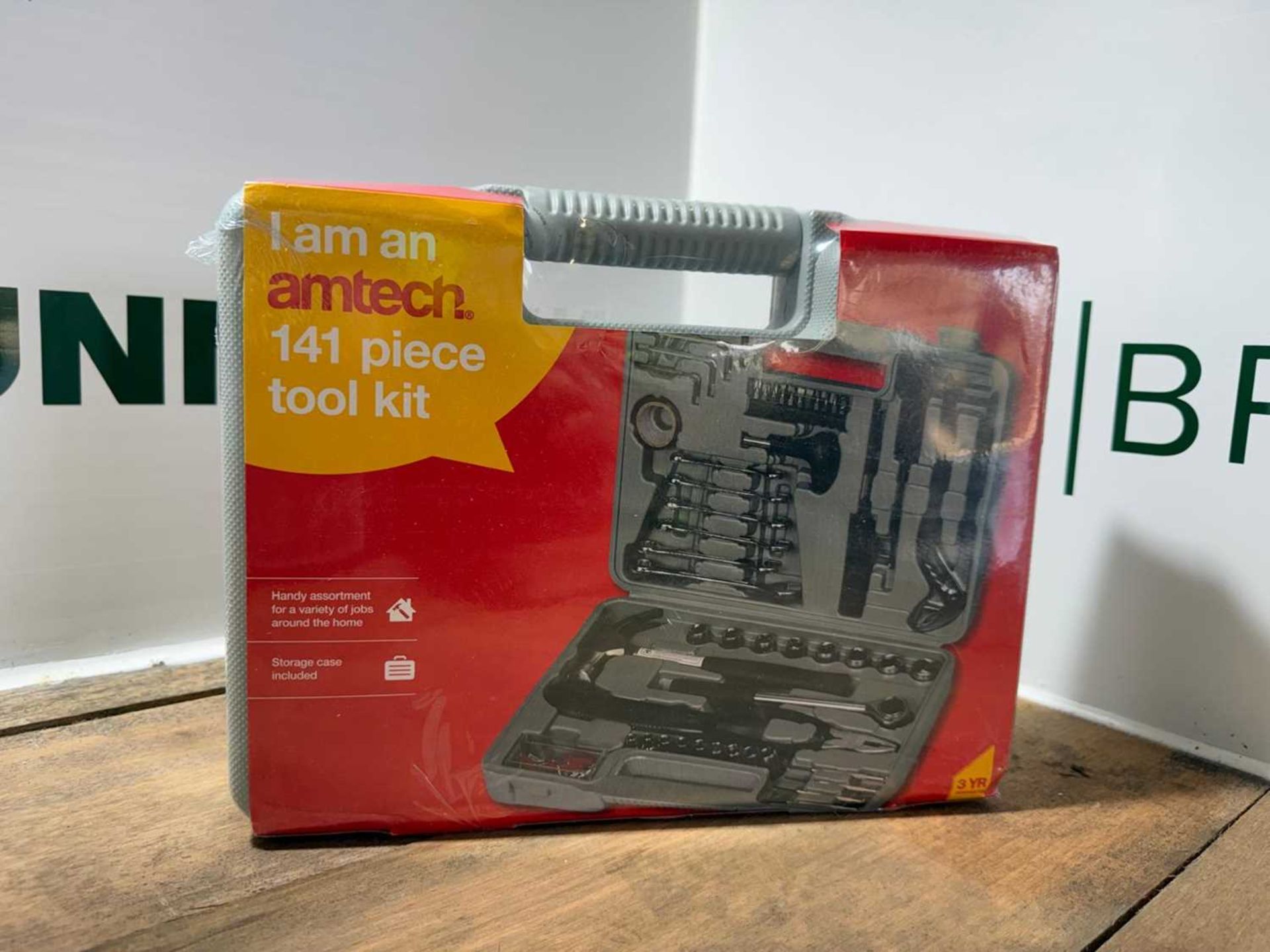 Unused Crate Of Misc Tools, Double Face Hammer, Electric 4.5" Angle Grinder, 2 Wire Brushes, Fencing - Image 2 of 8