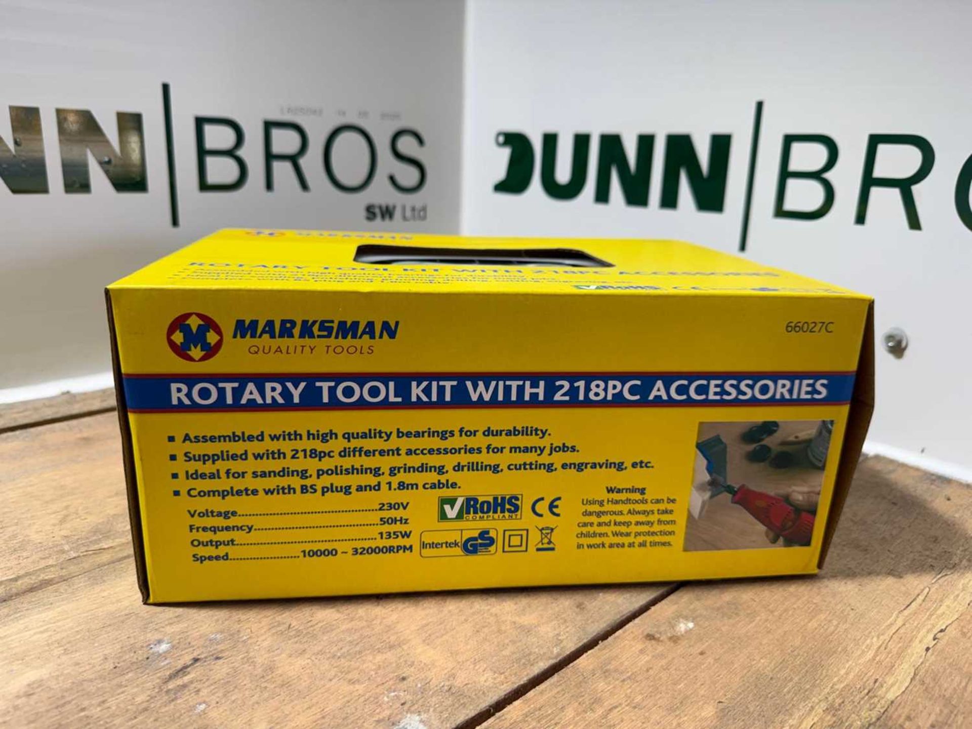 Unused Crate Of Misc Tools, Double Face Hammer, Electric 4.5" Angle Grinder, 2 Wire Brushes, Fencing - Image 3 of 8