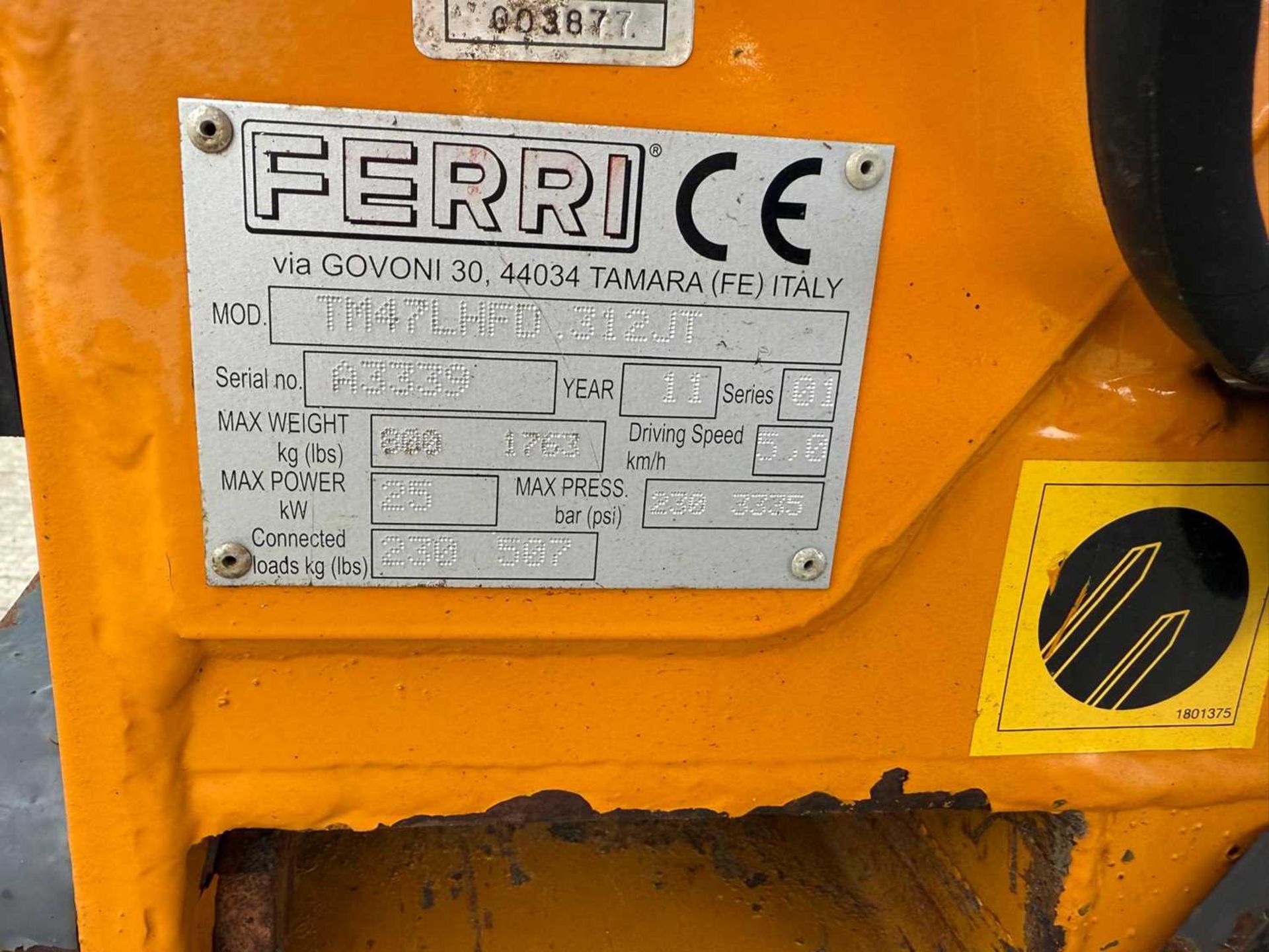 2011 Ferri 312JT Hedge Cutter On 3 Point Linkage & PTO Driven With Cable Controls - Image 9 of 9