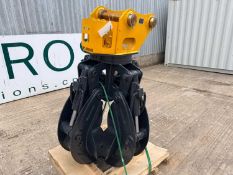 UNUSED KBKC 1500 Hydraulic Rotating 4 Tine Scrap Material Grab 65MM Pins to Suit 13T Excavator