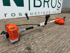 Unused Petrol Engine Brush Cutter With Horn Handle Bars, Blade & Strimmer Head