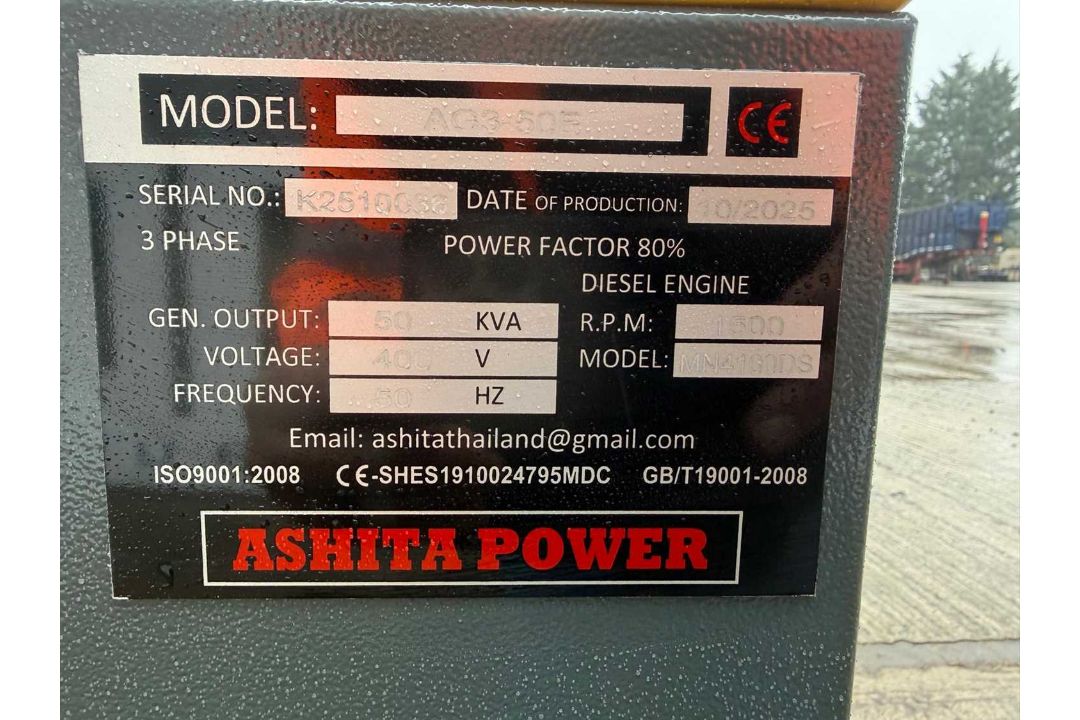 Unused Ashita AG3-50E, 50KVA Silent Generator,3 Phase, 4 Cylinder Engine. - Image 11 of 11