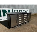 Unused Stainless Steel Work Bench, 10 Drawers, 2 Cabinets, 2240mm x 910mm x 600mm