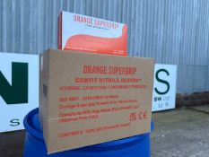 Unused Case Of 10 Boxes Of Orange Super Grip Comfit Nitrile Gloves Large (500 Gloves)
