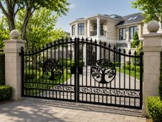 Unused 14' Bi-Parting Gates (Tree Design) (1 Pair)