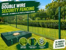 Unused Double Wire Security Fencing 1.8M X 2M, 25 Panels & 26 Posts & Fixings (Green)