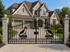 Pair Of 20 Ft Unused Bi Parting Gates Dog On Duty Design, 2300mm Outside Height 1820mm,(1 Of)