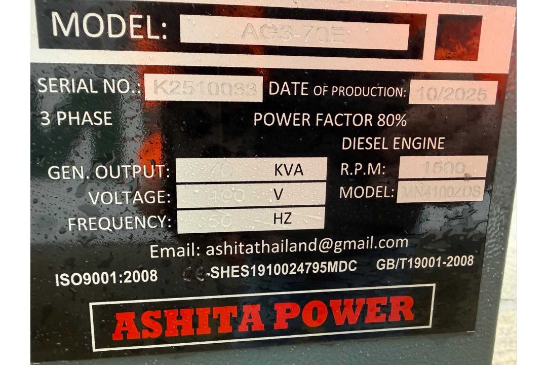 Ashita AG3 -70E ,70KVA Silent Generator, 3 Phase, 4 Cylinder Engine - Image 12 of 12