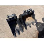 New Whites Digging Buckets 12" & 18" (2 Of) 35mm Pins To Suit Mini Excavator