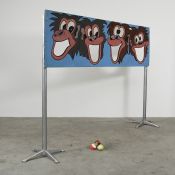 Vintage "Feed the Monkeys" Skill-Toss Carnival Game with 4 Balls