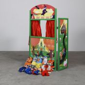 Small Portable Wooden Puppet Theater with 10 Hand Puppets
