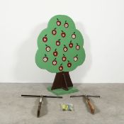 Wooden Apple Tree Silhouette Shooting Game with 2 Crossbows and 10 Plastic Darts
