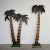 Lot of 2 Wooden Palm Tree Decoration Panels