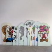 Lot of 11 Hand-painted Wooden Circus Panels