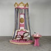 Pink Photo Booth Set with Illuminated Crown, Wooden Carousel Horse and Name Sign "Elvi"