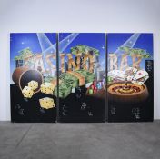 Set of 3 Airbrushed Wooden Casino-themed Backdrop Panels - "CASINO" and "BAR"