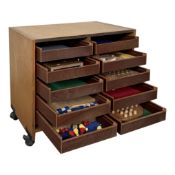 Vintage Wooden Cabinet on Wheels with 8 Various Dutch Tabletop Games
