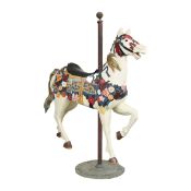Contemporary Fiberglass/Polyester Stander Carousel Horse on a Metal Base with Metal Pole