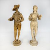 Lot of 2 Original Antique Demetz Organ Figures with Arm Movements 