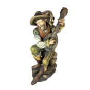 Contemporary Patrick Demetz Carved Wooden Mandolin Player Figure