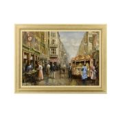 Street Organ Scene Painting by Jan Hovener (Johannes Josephus Hovener, 1936-2021)