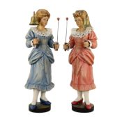 Set of 2 Contemporary Wooden Organ Figures Company Demetz - Bell-Striking Girls