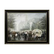 Street Organ Market Scene Painting, Rotterdam by Jan Hovener (Johannes Josephus Hovener, 1936-2021)