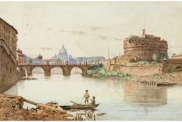 presumably Italian aquarelle with a view of Rome - signed L. Roncati