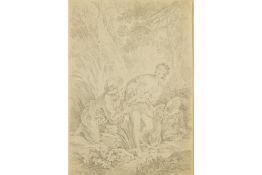 nice 18th Cent. drawing with a typical eroticized theme with lady and gentleman in a forest