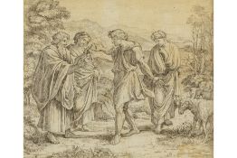 18th Cent. drawing with a biblical theme with four men (shepherds or apostles) with sheep