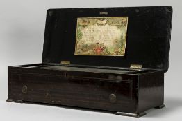 antique Swiss' musical box with its case in inlaid rosewood
